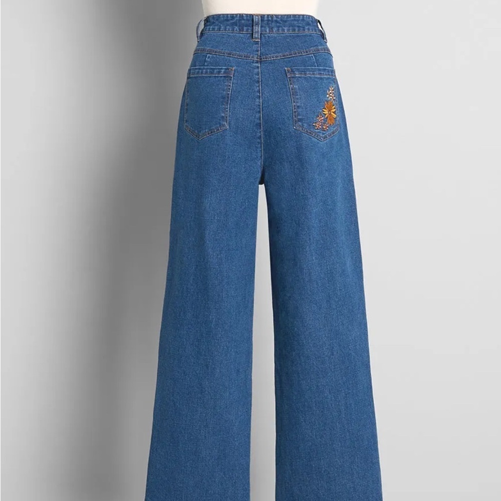 ModCloth x Princess Highway Floral Embroidered Wide-Leg Jeans SZ 8 - Picture 2 of 8